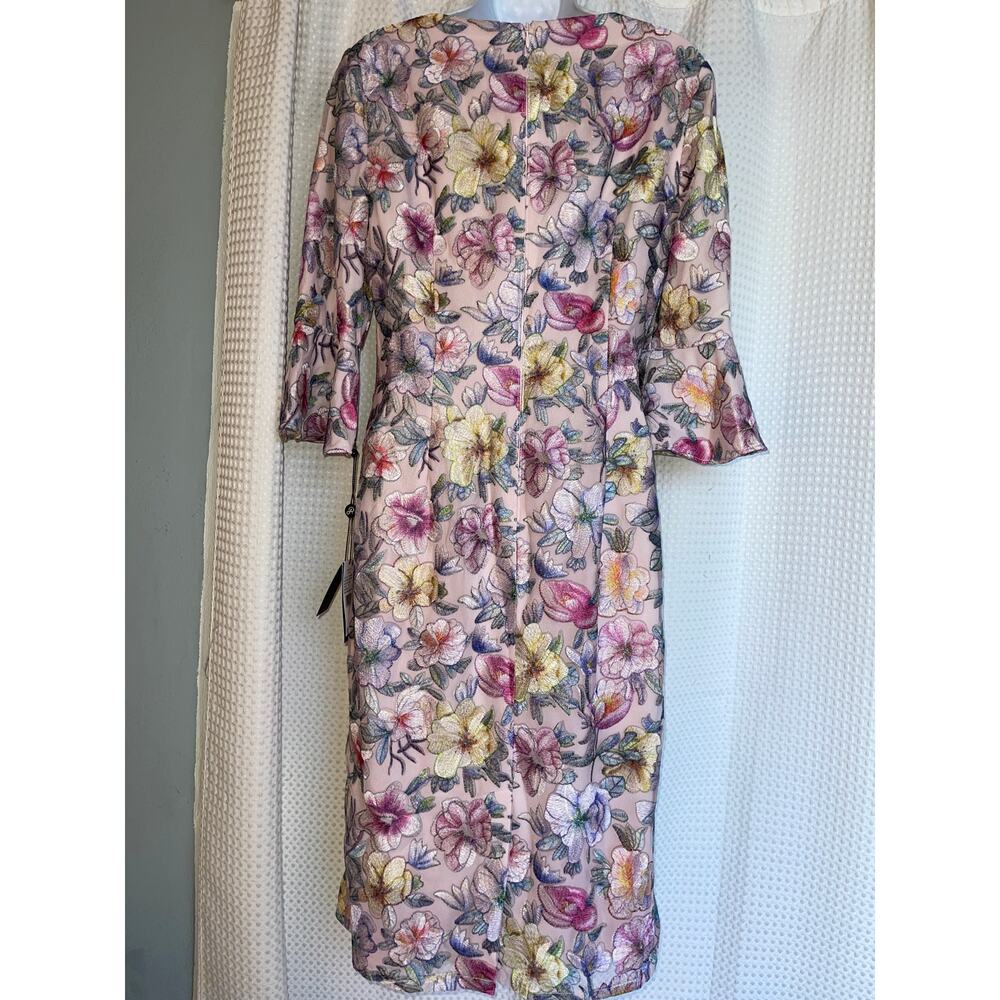 Adrianna Papell Floral Embroidered Mesh Sheath Dress Blush Pink Size 8 NWT - Picture 2 of 12